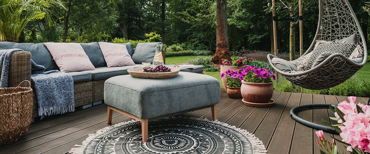 Garden patio decorated.